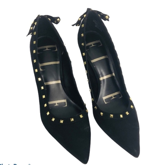 Ellie Black suede heels with gold studs 8.5M‎ - Picture 3 of 8